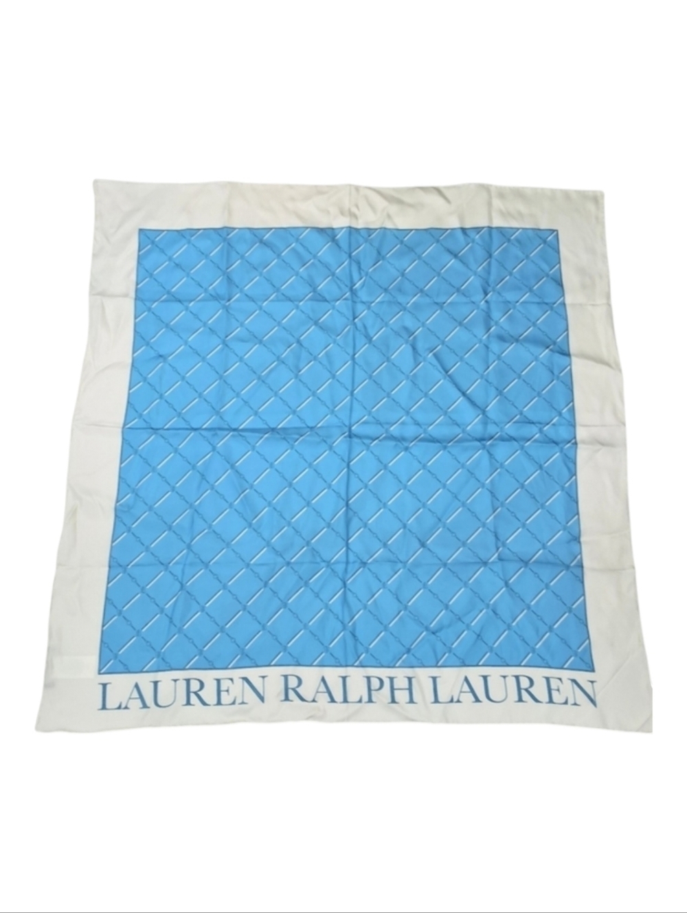 LRL Ralph Lauren~Black Label Women's Silk Crest Scarf~Light Blue~Quiet Luxury